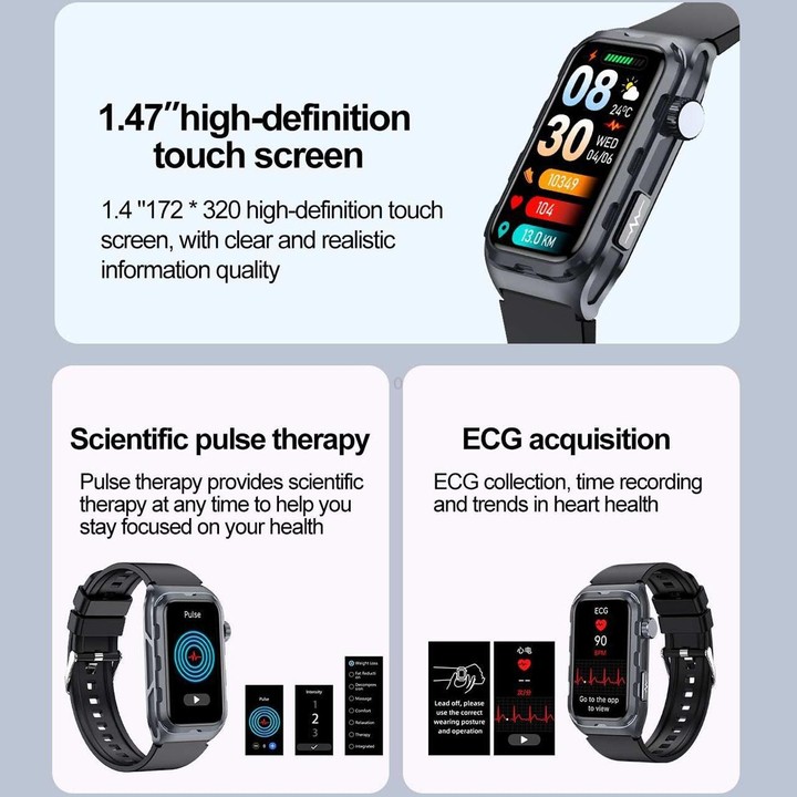 TK79 1.47 inch IP68 Waterproof Smart Watch, Support ECG / Blood Glucose / Blood Oxygen Monitoring / Uric Acid(Blue)