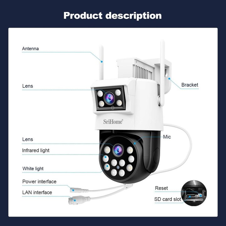 SriHome SH048 2MP + 2MP Humanoid Tracking Smart Night Vision Dual Lens IP Camera(US Plug)