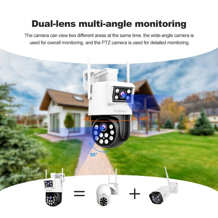 SriHome SH048 2MP + 2MP Humanoid Tracking Smart Night Vision Dual Lens IP Camera(UK Plug)