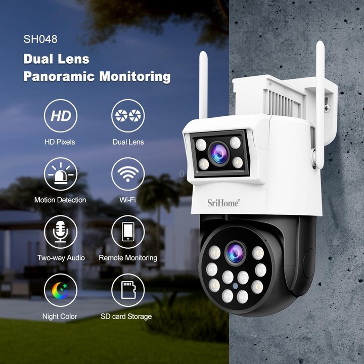 SriHome SH048 2MP + 2MP Humanoid Tracking Smart Night Vision Dual Lens IP Camera(UK Plug)