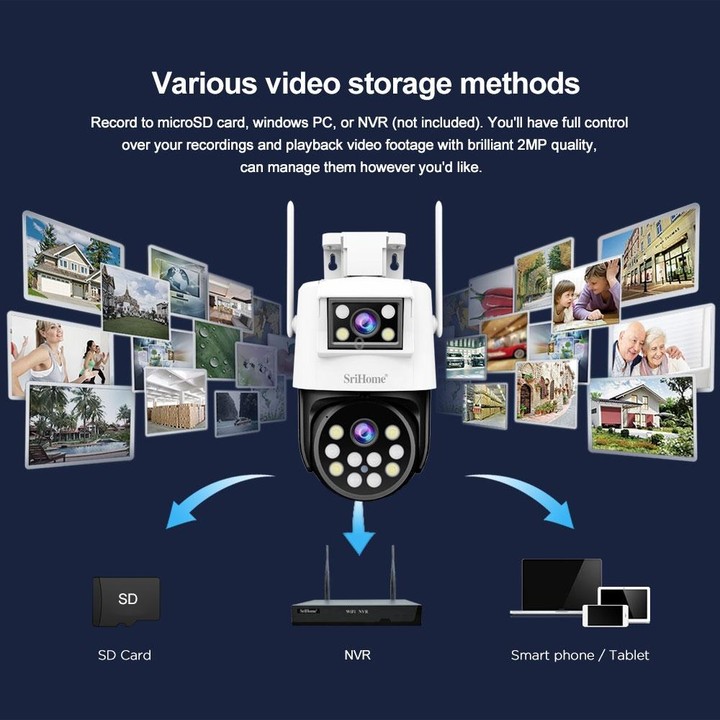 SriHome SH048 2MP + 2MP Humanoid Tracking Smart Night Vision Dual Lens IP Camera(AU Plug)