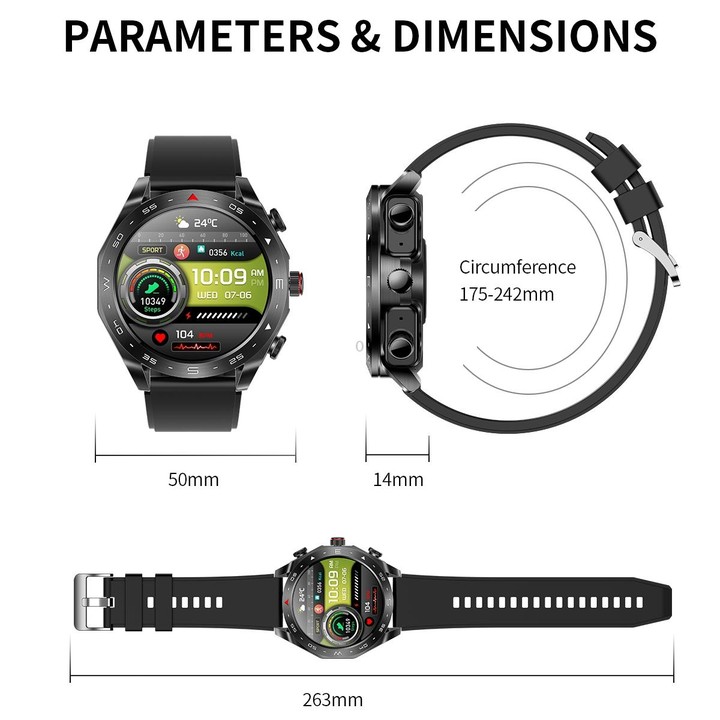 LEMFO T95 1.52 inch IPS Screen 2 in 1 Bluetooth Earphone Smart Watch Support Health Monitoring(Silver)