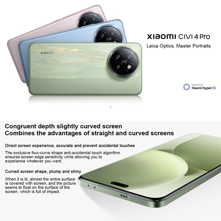Xiaomi Civi 4 Pro, 12GB+512GB, 6.55 inch Xiaomi HyperOS Snapdragon 8s Gen 3 Octa Core 4nm up to 3.0GHz, NFC, Network: 5G(Green)