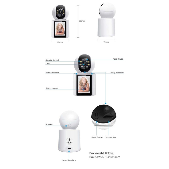 ESCAM QF104 One Click Video Call 3MP Indoor Humanoid Detection Audible Alarm Color Night Version Smart WiFi Camera, US Plug