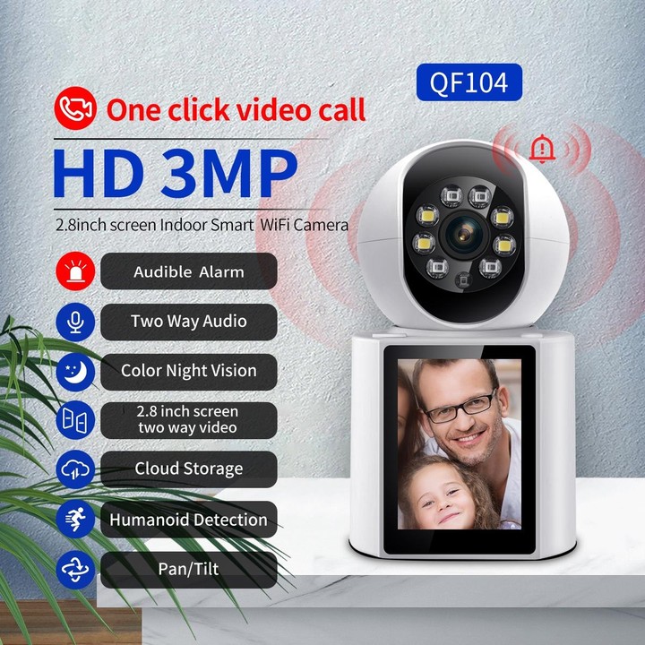 ESCAM QF104 One Click Video Call 3MP Indoor Humanoid Detection Audible Alarm Color Night Version Smart WiFi Camera, EU Plug