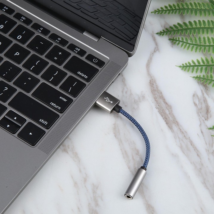 USB Male to 3.5mm Female Weave Texture Audio Adapter(Blue)