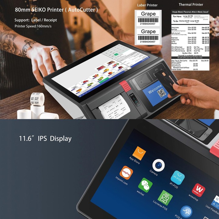 SGT-116 11.6 inch Capacitive Touch POS Terminal Cash Register, 4GB+128GB, Intel Celeron J4125 Win10 Pro(AU Plug)