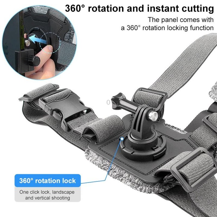 4 in 1 Adjustable Body Mount Belt Chest Strap with Mount & Screw(Grey)