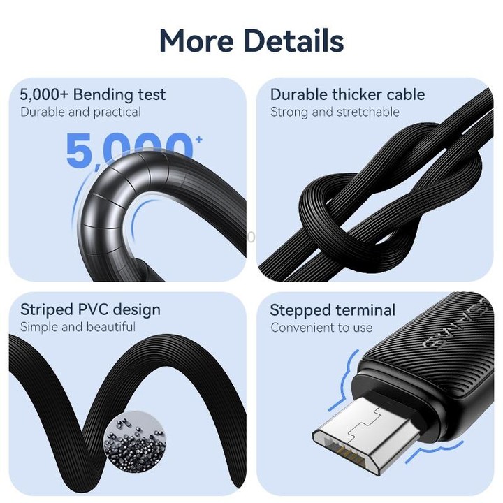 USAMS US-SJ690 USB to Micro USB 2A Striped Fast Charge Data Cable, Length:1m(Black)