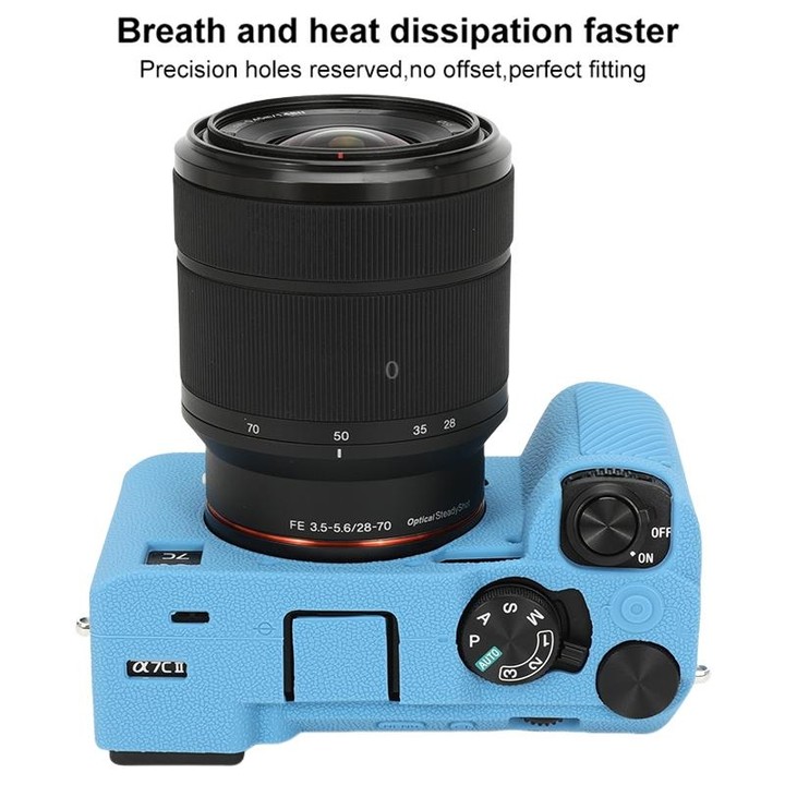 For Sony ILCE-7CM2 / A7C II / A7CR Litchi Texture Soft Silicone Protective Case(Blue)