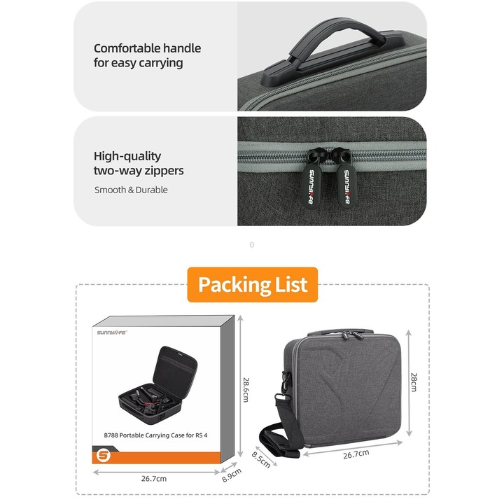 For DJI RS 4 Sunnylife Storage Case Box Suitcase(Black)