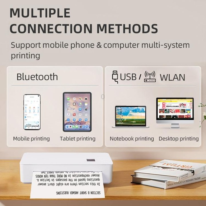 A4LE Portable Bluetooth HD Thermal Printer for Home Office Study(EU Plug)
