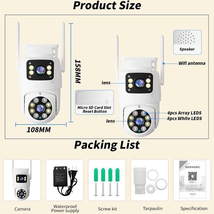 Q8216 4MP Two-way Voice Outdoor IP66 Waterproof WiFi Camera, Plug Type:EU Plug(White)