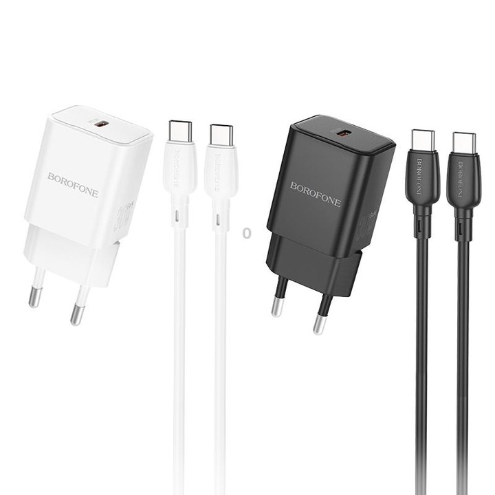 BOROFONE BN13 PD30W Type-C Charger with 1m Type-C to Type-C Cable, EU Plug(Black)