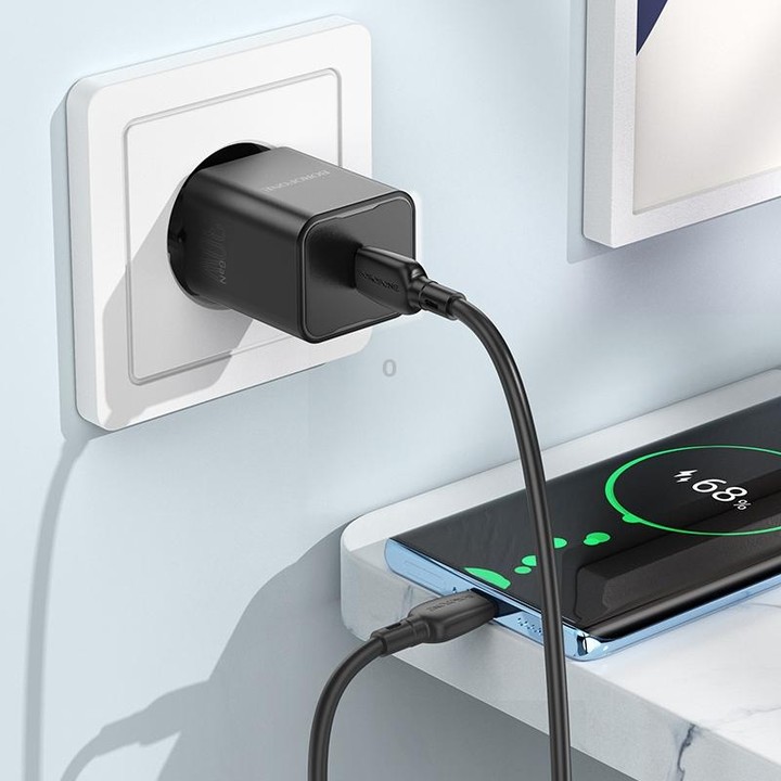 BOROFONE BN13 PD30W Type-C Charger with 1m Type-C to Type-C Cable, EU Plug(Black)
