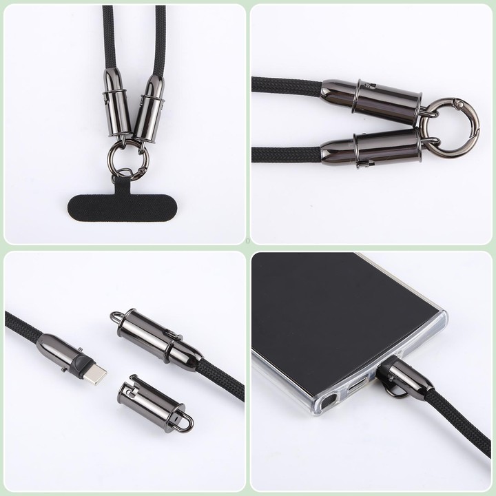 Type-C to Type-C Braid Data Cable Phone Anti-lost Crossbody Lanyard, Length: 1.2m(Black)