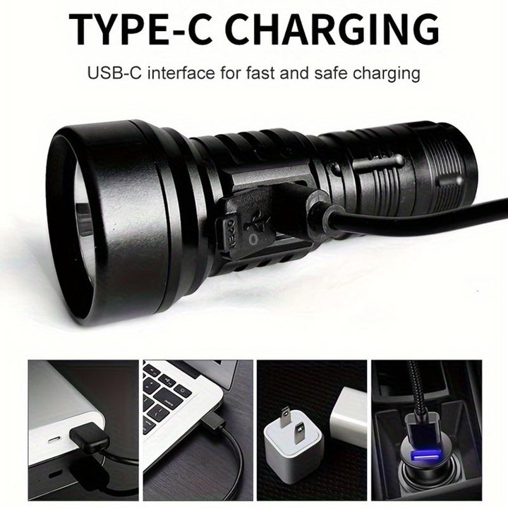 819 T20 1000LM USB Rechargeable LED Flashlight Including Battery(Black)