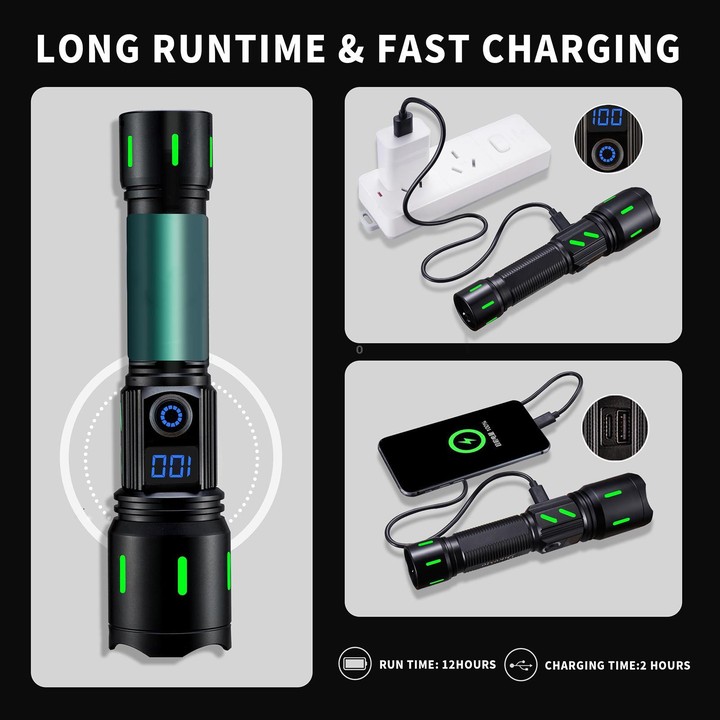 A800 20W Spotlight 2000LM USB Rechargeable LED Flashlight(Black)
