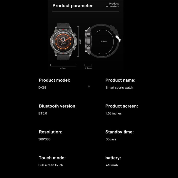 DK68 1.53 inch IP67 BT 5.0 Fitness Sport Smart Watch, Support LED Flashlight / Bluetooth Call / Sleep / Blood Oxygen / Heart Rat