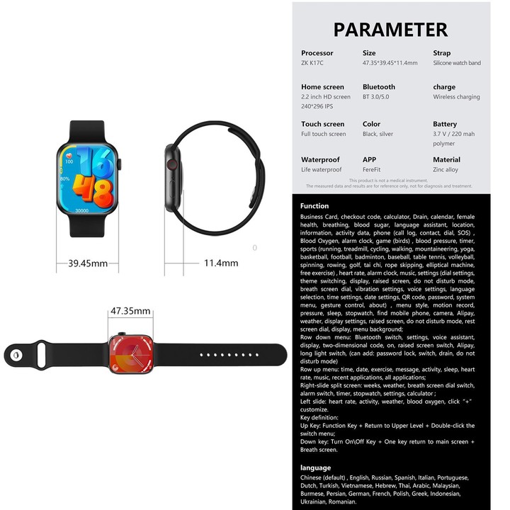 WS11 MAX 2.2 inch Fitness Sport Smart Watch, Support Bluetooth Call / Sleep / Blood Oxygen / Heart Rate / Blood Pressure Health