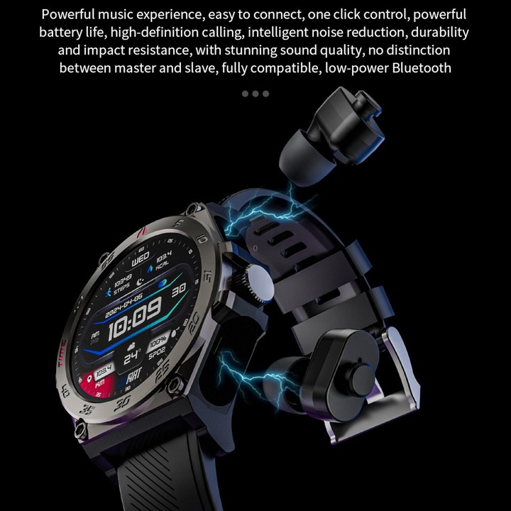 LC18 1.53 inch IP67 BT5.0 Sport Smart Watch with Earbuds, Support Bluetooth Call / Sleep / Blood Oxygen / Heart Rate / Blood Pre