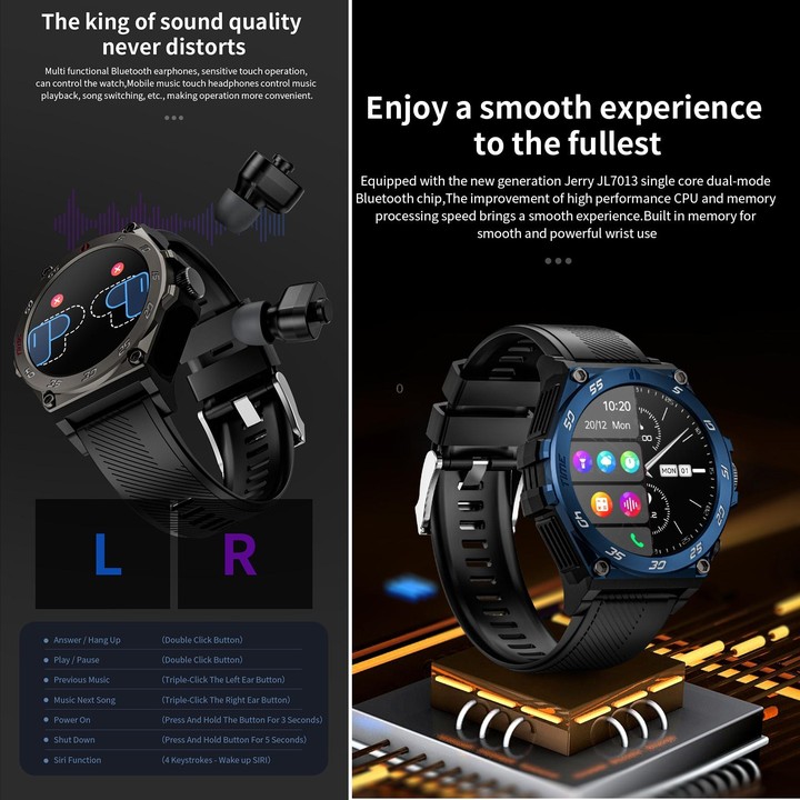LC18 1.53 inch IP67 BT5.0 Sport Smart Watch with Earbuds, Support Bluetooth Call / Sleep / Blood Oxygen / Heart Rate / Blood Pre
