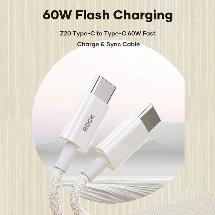 ROCK Z20 60W USB-C / Type-C to USB-C / Type-C Fast Charging Data Cable, Length:1m(Grey White)