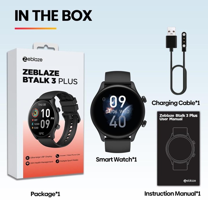 Zeblaze Btalk 3 Plus 1.39 inch Screen Fitness & Wellness Smart Watch Supports Voice Calling(Black)