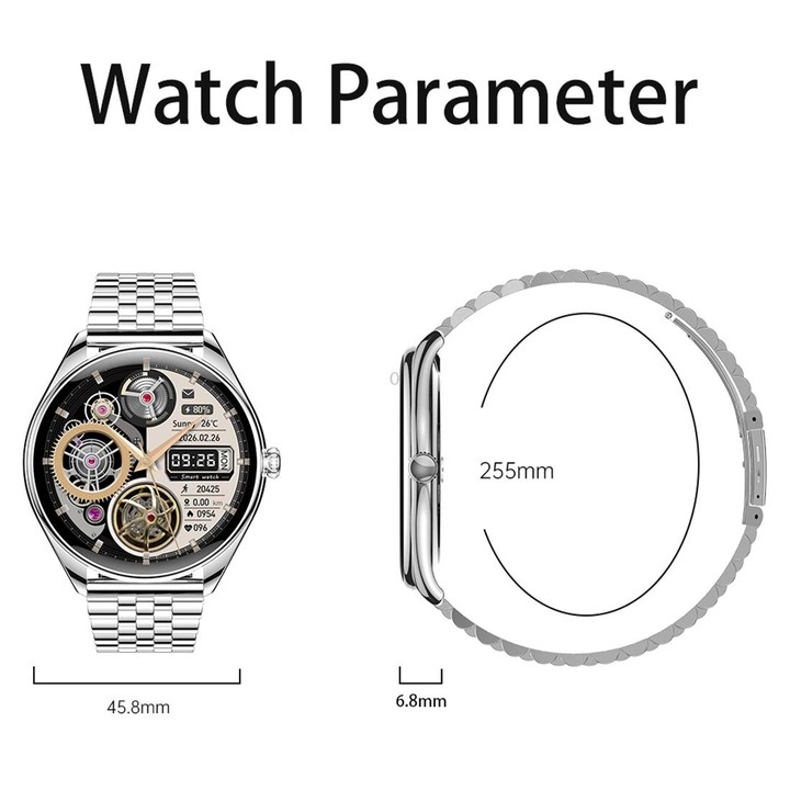 MT55 1.43 inch AMOLED HD Screen Ultra-thin Smart Call Health Watch, Leather Strap(Silver Brown)
