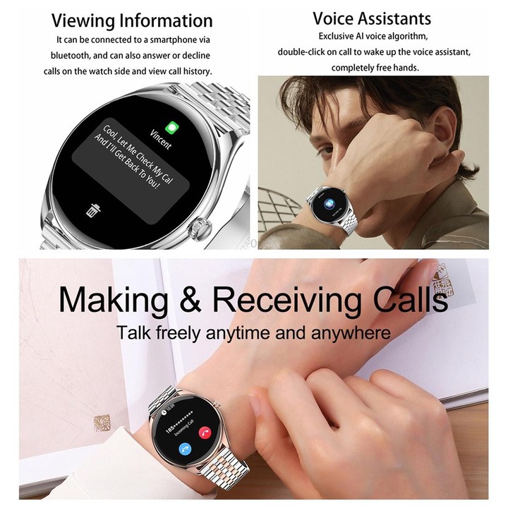 MT55 1.43 inch AMOLED HD Screen Ultra-thin Smart Call Health Watch, Leather Strap(Silver Brown)