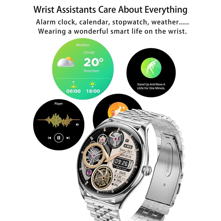 MT55 1.43 inch AMOLED HD Screen Ultra-thin Smart Call Health Watch, Leather Strap(Silver Brown)