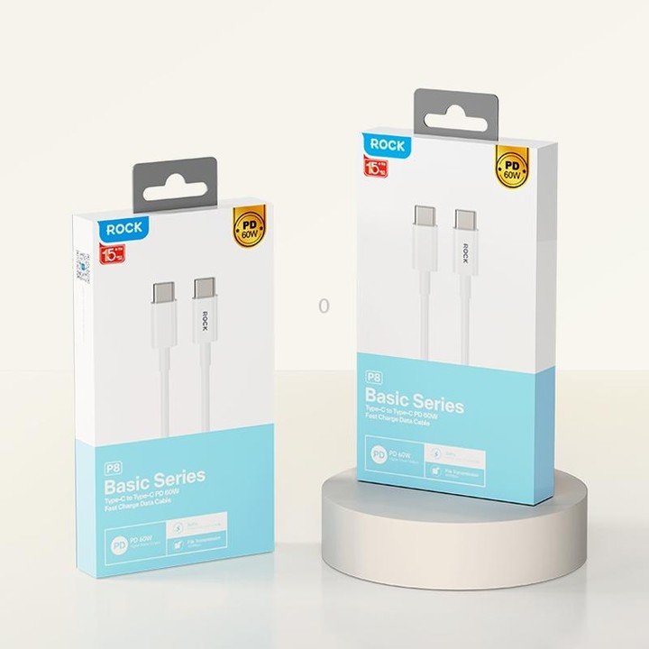 ROCK P8 Prime Series 1m USB-C / Type-C Fast Charging Data Cable, Interface:PD60W USB-C / Type-C(White)