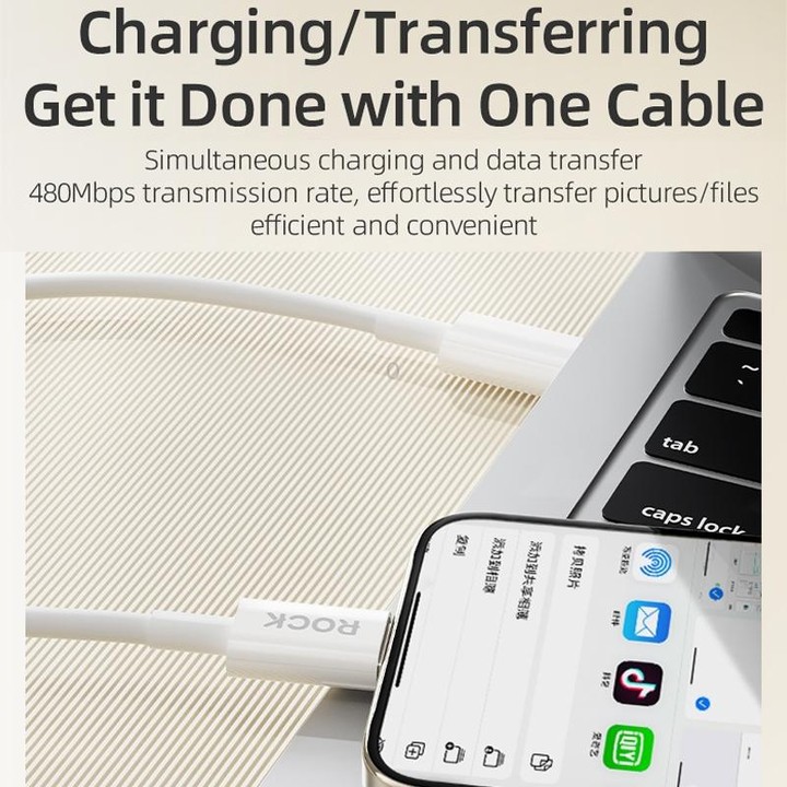 ROCK P8 Prime Series 1m USB-C / Type-C Fast Charging Data Cable, Interface:PD60W USB-C / Type-C(White)