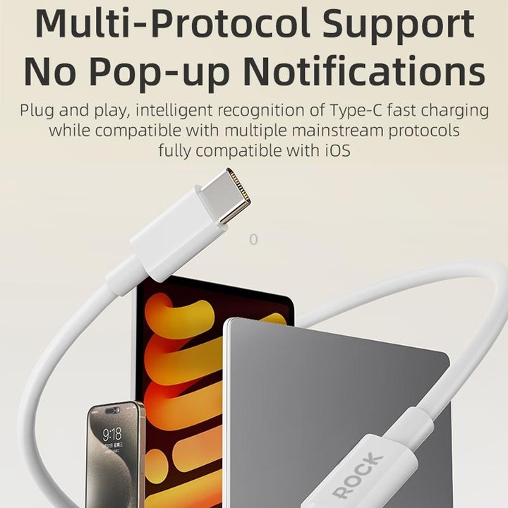ROCK P8 Prime Series 1m USB-C / Type-C Fast Charging Data Cable, Interface:PD60W USB-C / Type-C(White)