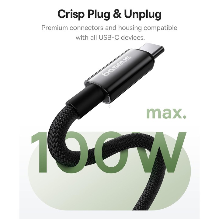 Baseus Tungsten Gold 1m 100W USB-C / Type-C to Type-C Magnetic Charging Cable(Black)
