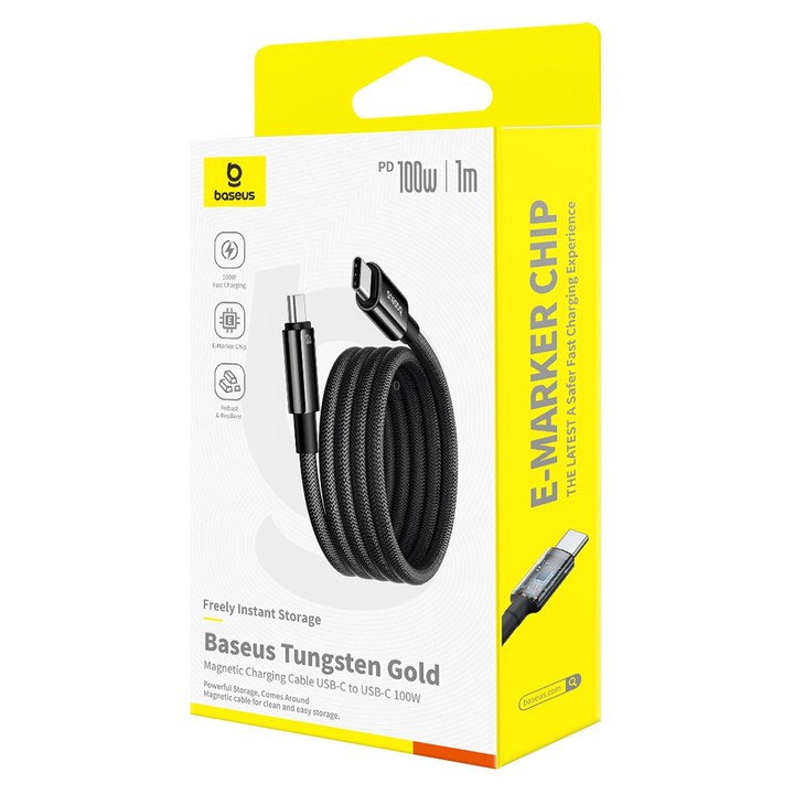 Baseus Tungsten Gold 1m 100W USB-C / Type-C to Type-C Magnetic Charging Cable(Black)