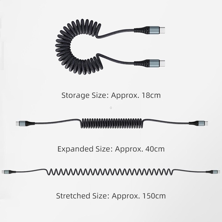 ROCK RCB0877 PD 60W USB-C / Type-C to USB-C / Type-C Spring Coil Fast Charge Data Cable, Length:1.5m