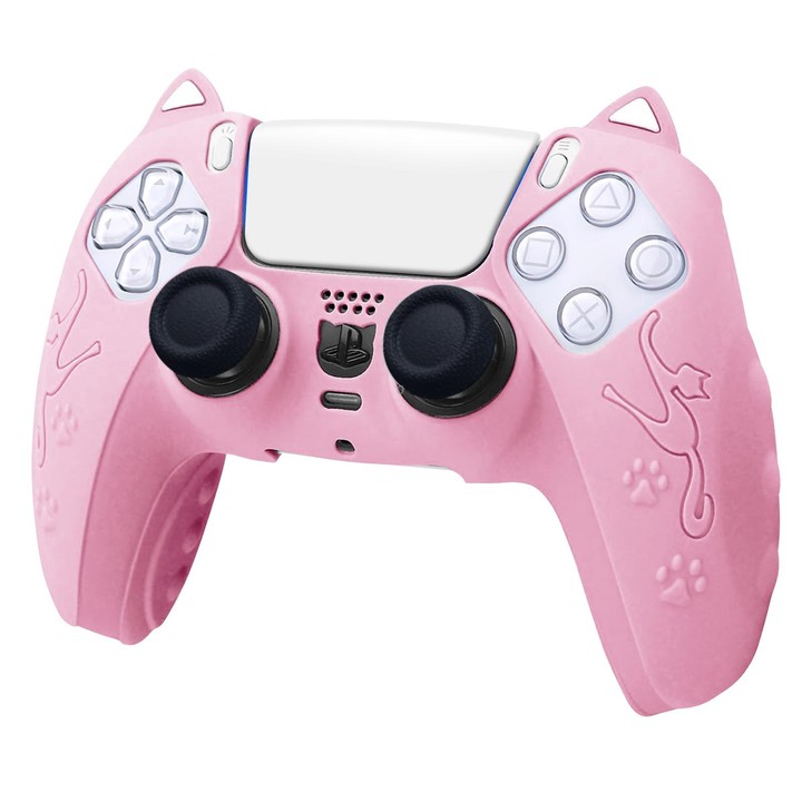For Sony PS5 Cat Ear Shape Gamepad Silicone Protective Case(Pink)