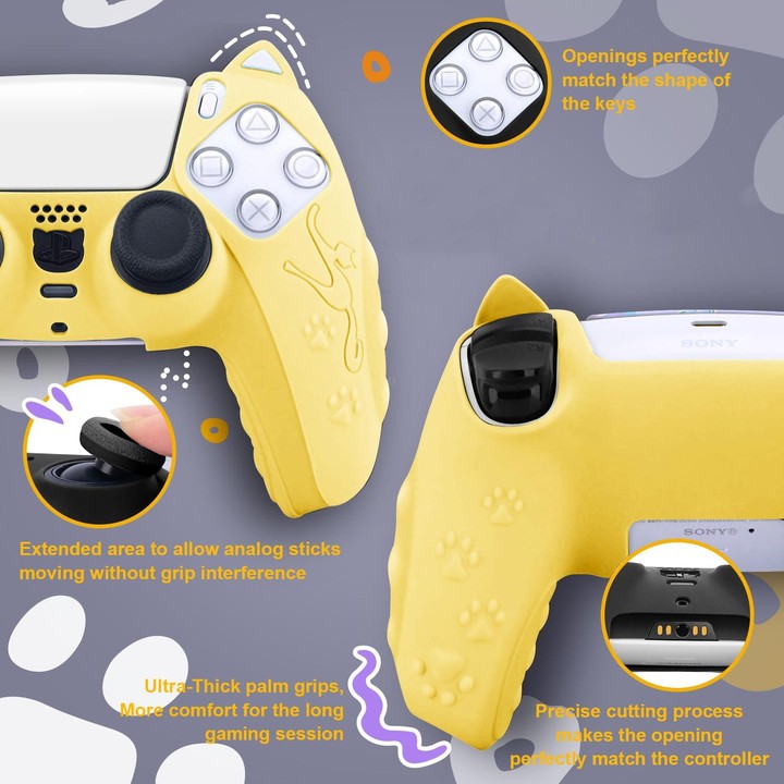 For Sony PS5 Cat Ear Shape Gamepad Silicone Protective Case(Purple)