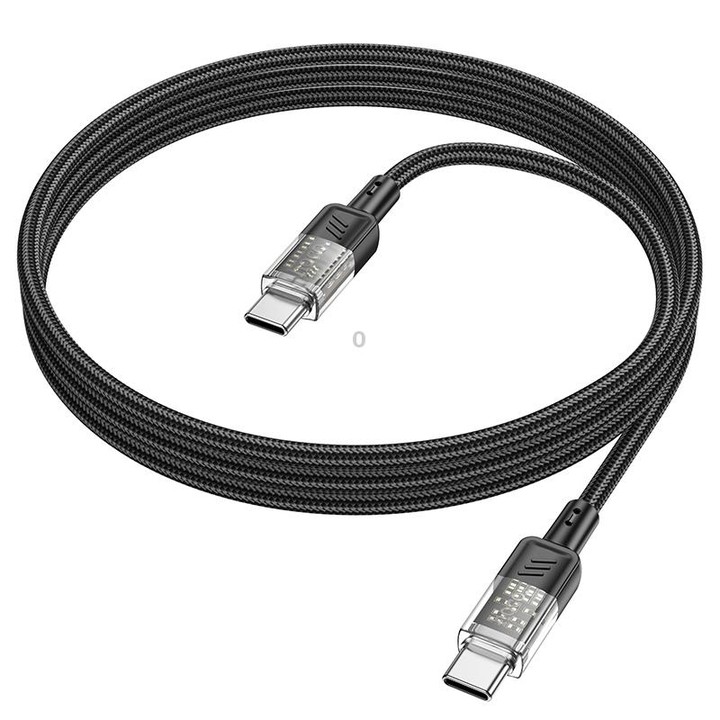 hoco U129 Spirit 1.2m 60W USB-C / Type-C to Type-C Transparent Charging Data Cable(Black)