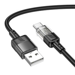 hoco U129 Spirit 1.2m 3A USB to USB-C / Type-C Transparent Charging Data Cable(Black)