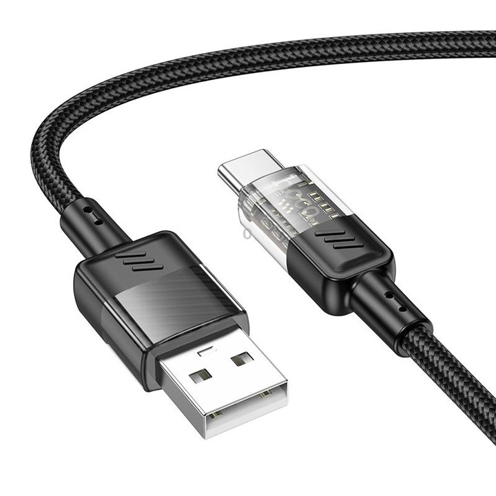 hoco U129 Spirit 1.2m 3A USB to USB-C / Type-C Transparent Charging Data Cable(Black)