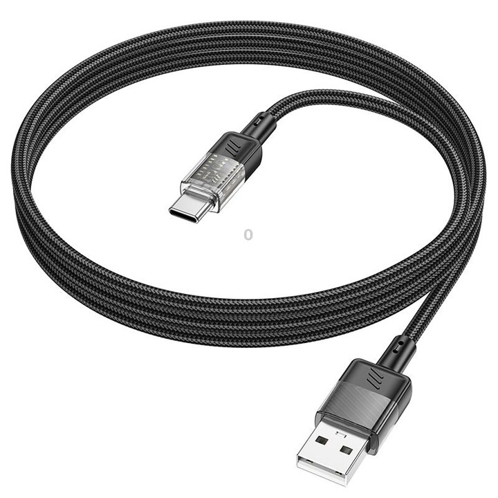 hoco U129 Spirit 1.2m 3A USB to USB-C / Type-C Transparent Charging Data Cable(Black)