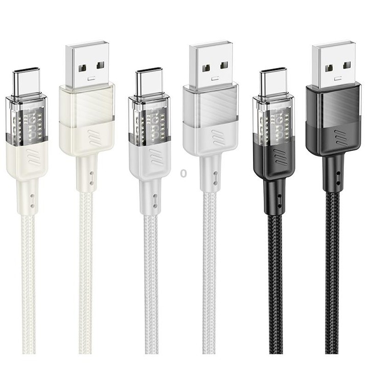 hoco U129 Spirit 1.2m 3A USB to USB-C / Type-C Transparent Charging Data Cable(Black)