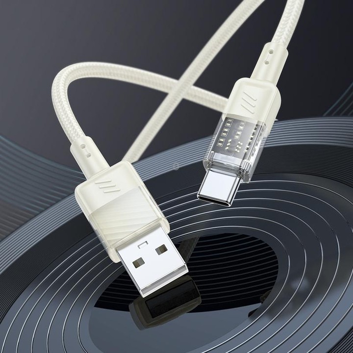 hoco U129 Spirit 1.2m 3A USB to USB-C / Type-C Transparent Charging Data Cable(Black)
