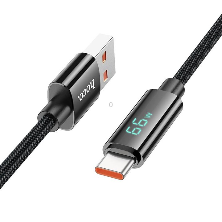 hoco U125 Benefit 1.2m 5A USB to Type-C Fast Charging Data Cable with Display(Black)