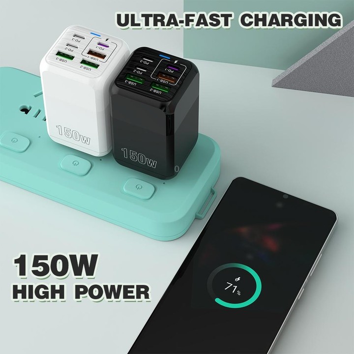 150W 3 x USB + 3 x USB-C / Type-C Multi-port Fast Charger, EU Plug(Black)