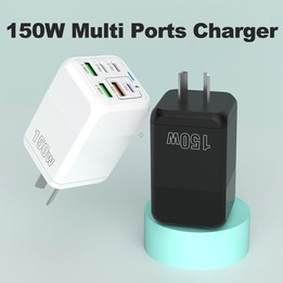 150W 3 x USB + 3 x USB-C / Type-C Multi-port Fast Charger, UK Plug(Black)