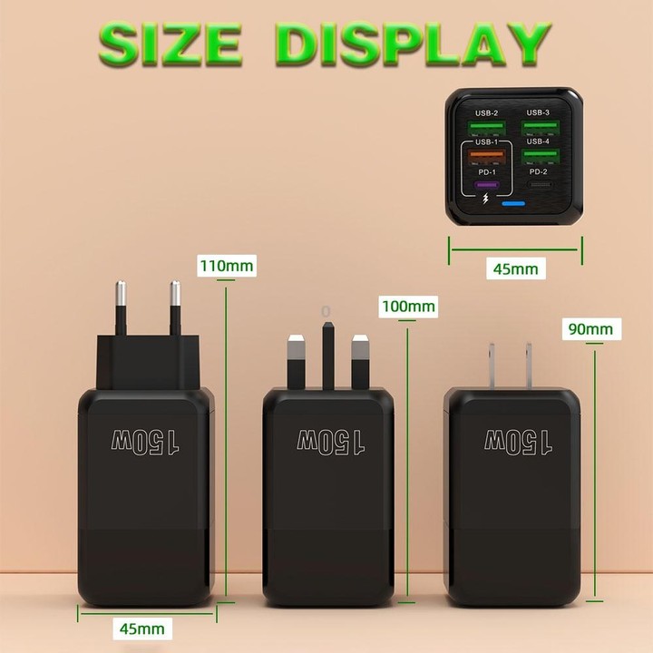 150W 4 x USB + 2 x USB-C / Type-C Multi-port Fast Charger, EU Plug(White)