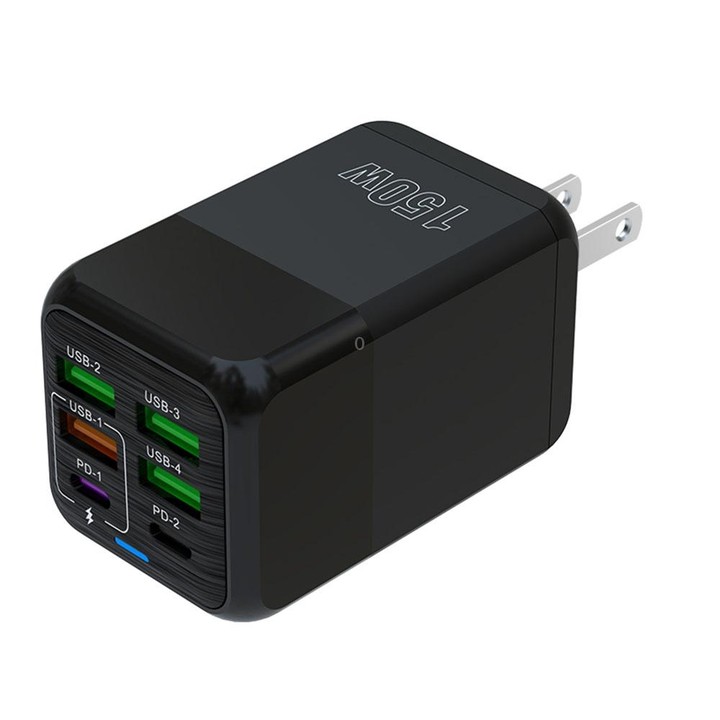 150W 4 x USB + 2 x USB-C / Type-C Multi-port Fast Charger, US Plug(Black)